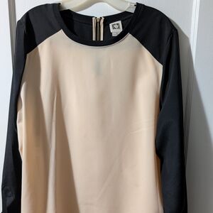 Anne Klein Black and Cream Long Sleeve Top